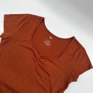 SO XXL women's Square Neck‎ Bodysuit Rust Brown Ribbed Short Sleeve Casual Top